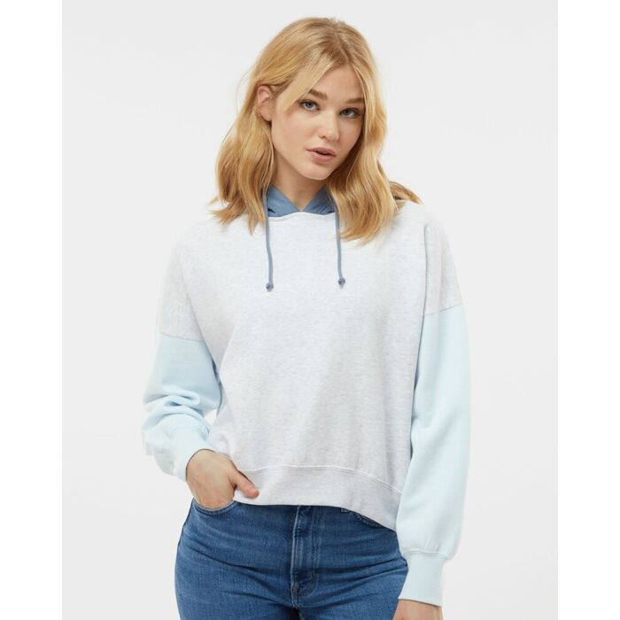 Women's Sueded Fleece Colorblocked Crop Hooded Sweatshirt Thumbnail