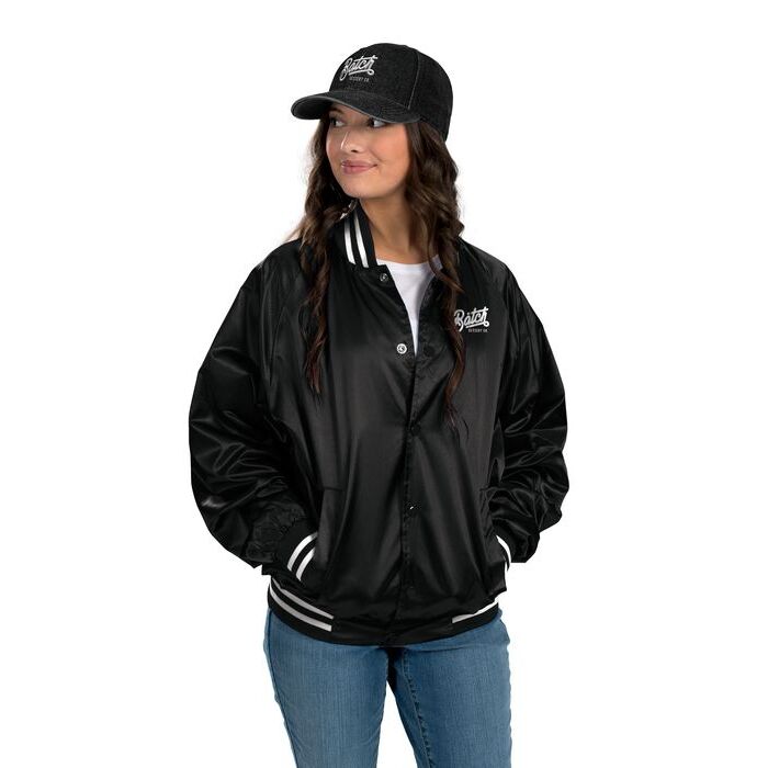 Satin Baseball Jacket/Striped Trim Thumbnail