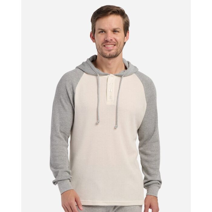 Unisex Waffle Knit Pullover Hooded Long Sleeve T-Shirt Thumbnail